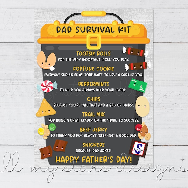 PRINTABLE DAD Survival Kit Tag Happy Father's Day! | Instant Download | Father's Day Gift Basket Tag | Snack Tag | Cute Daddy Treat Bag Tag