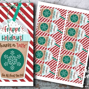 PRINTABLE Frappé Holidays! Thanks a &quot;LATTE&quot; For All That You Do! Coffee Tag | Instant Download | Iced Coffee Hanging Tag | Appreciation Gift