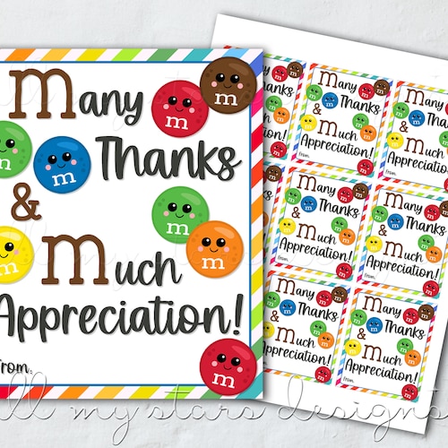 PRINTABLE Many Thanks and Much Appreciation M&amp;M Tag Instant - Etsy