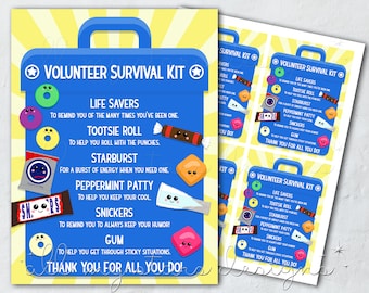 PRINTABLE Volunteer Survival Kit Tag | Instant Download | Candy Survival Kit | Cute Volunteer Thank You