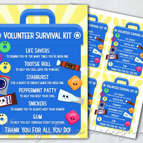 PRINTABLE Volunteer Survival Kit Tag | Instant Download | Candy Survival Kit | Cute Volunteer Thank You
