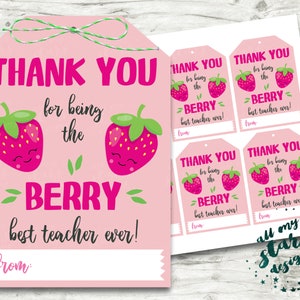 PRINTABLE Thank You For Being the BERRY Best Teacher Ever! Tag | Instant Download | Teacher Appreciation Berry Tag | Chocolate Strawberries