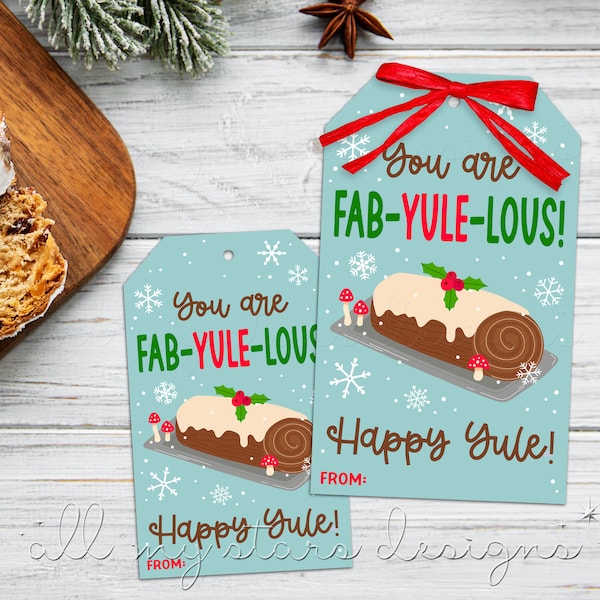 PRINTABLE You Are Fab-YULE-Lous! Happy Yule! Tag | Instant  Download | Fabulous Yule Log Tag | Holiday Fruit Cake | Christmas Cake Tag