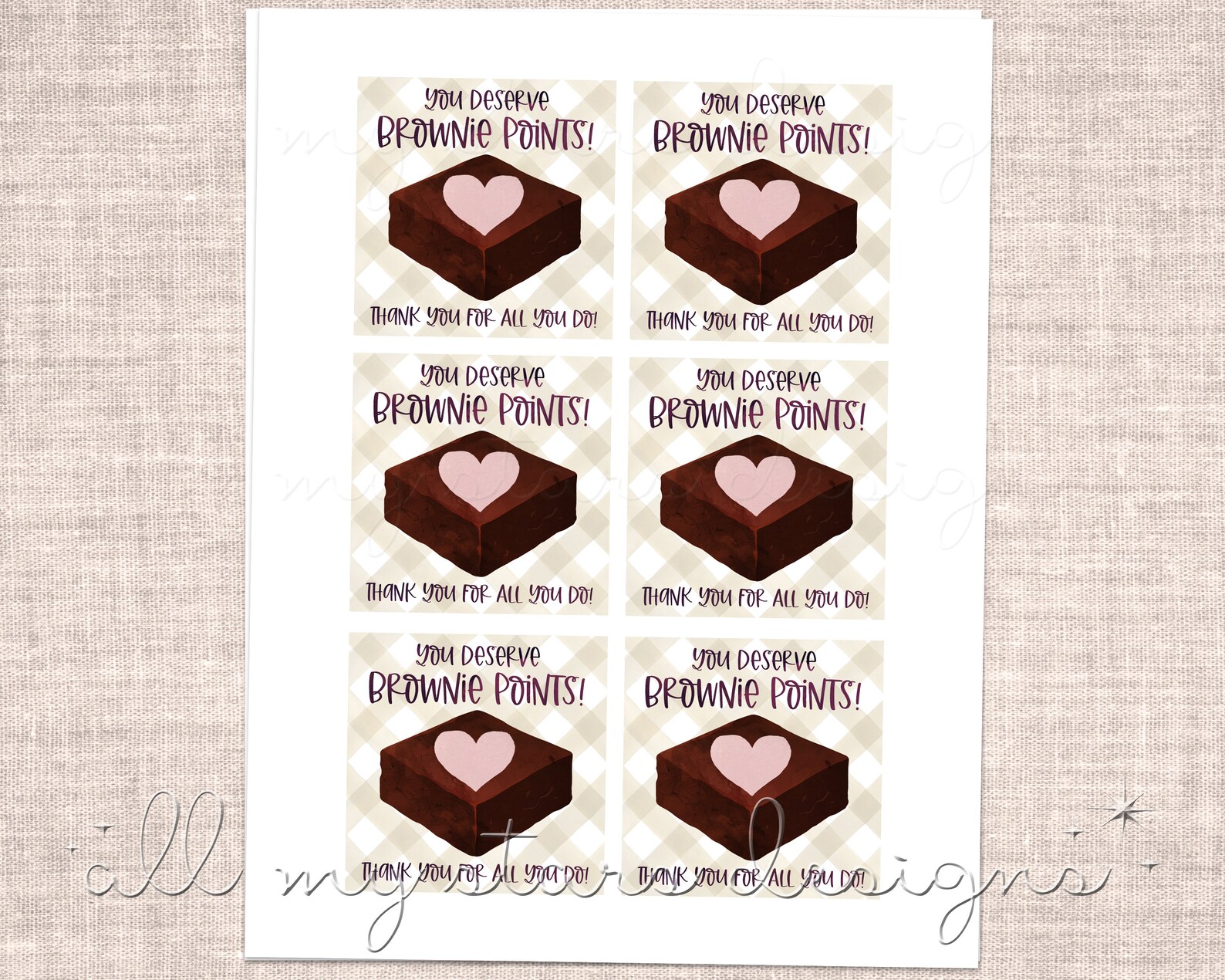 PRINTABLE You Deserve BROWNIE Points Thank You for All You Do Tag ...