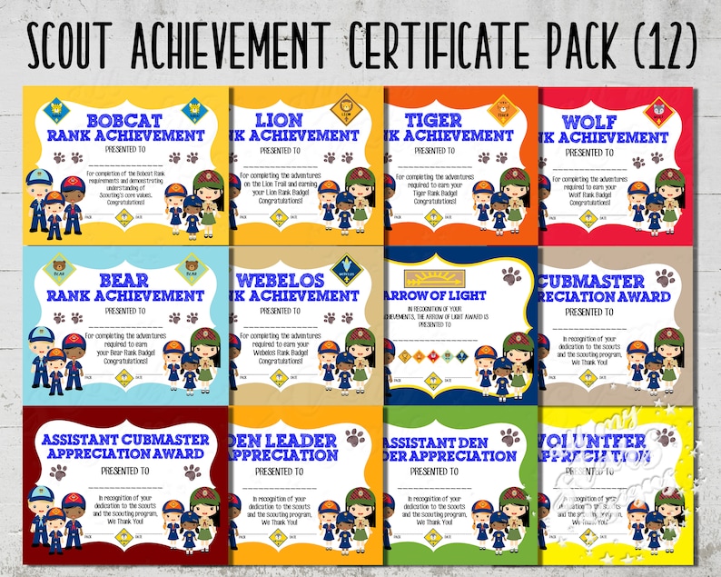 PRINTABLE Cub Scout Rank Achievement Award Pack Instant Etsy