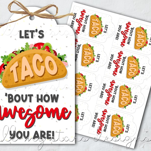 PRINTABLE Let's TACO 'Bout How Awesome You Are! Tag | Instant Download | Taco Thank You | Teacher Staff Appreciation | Cinco De Mayo Tag