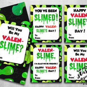 PRINTABLE Valentine SLIME Cards - Set of 4 | Instant Download | Valen-SLIME'S Day Cards/Slime Tags | Coordinating Back Design Included