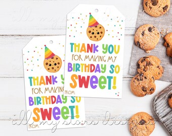 AFDRUKBAAR Bedankt voor het zo zoet maken van mijn VERJAARDAG! Cookietag | Direct downloaden | Leuke Cookie Bedankt Tag | Verjaardag gunst behandelen Tag