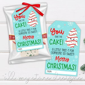 AFDRUKBAAR Jij neemt de taart! Een kleine TREE-T voor iemand die zo lief is! Vrolijk Kerstfeest! Label | Direct downloaden | Kerstboom taart traktatie tag