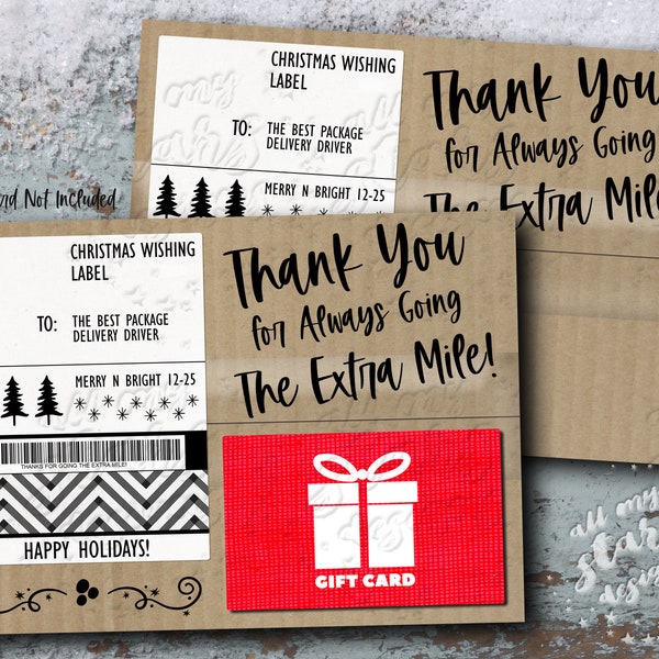 PRINTABLE Thank You For Always Going The Extra Mile! Happy Holidays! Package Delivery Driver Gift Card Holder | Instant Download | Thanks