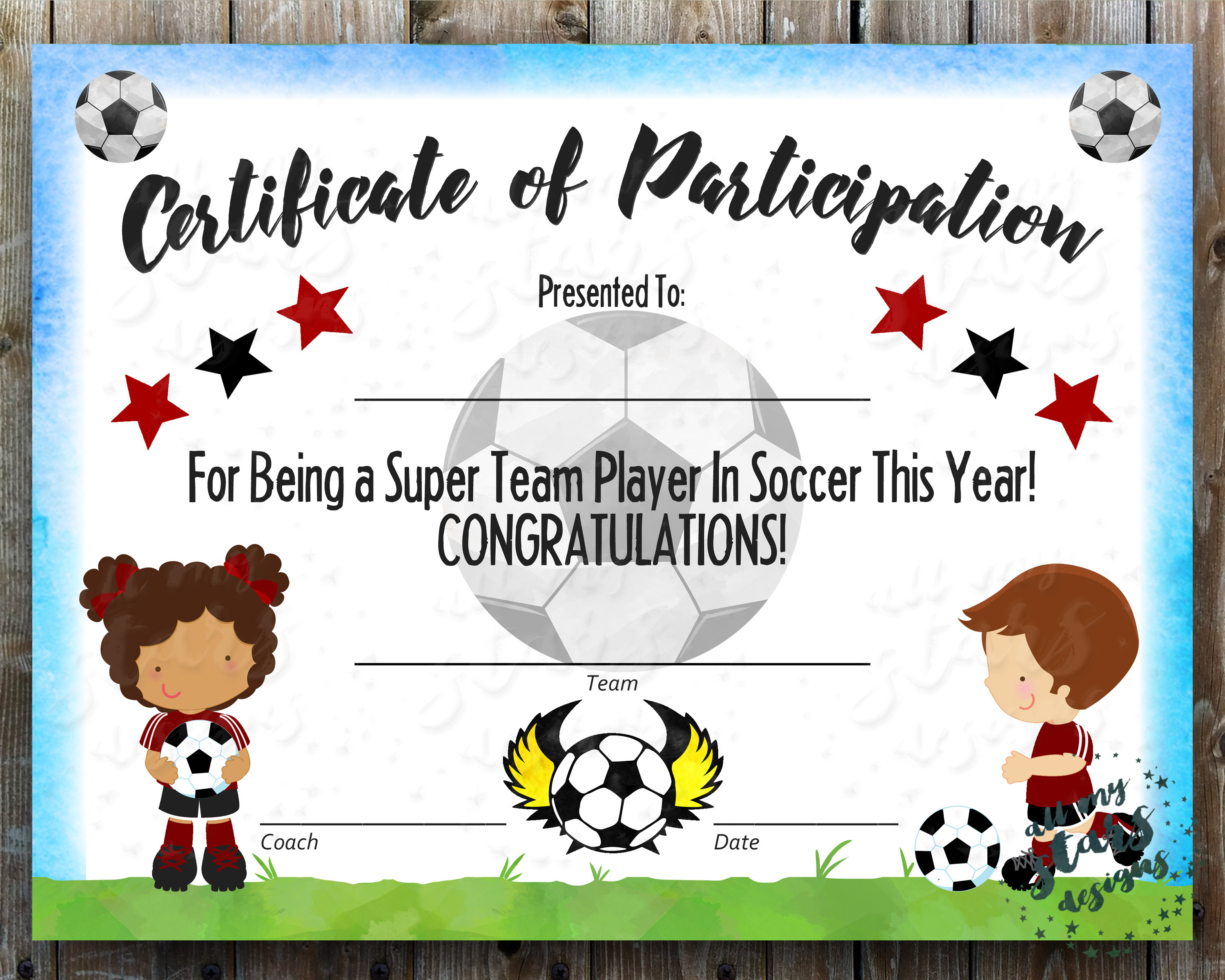 Printable Soccer Participation Certificate Sports Award - Etsy