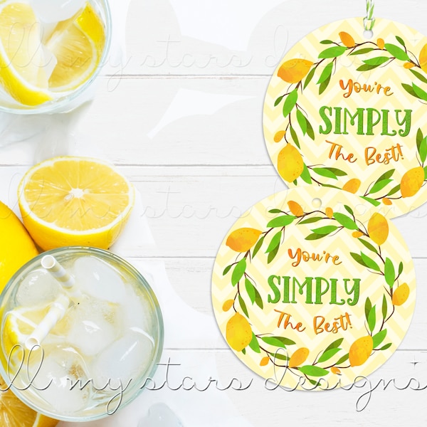 PRINTABLE You're SIMPLY The Best! Printable Lemon Wreath Gift Tag | Instant Download | Lemonade Tag | Lemon Thank You Tag | Lemonade Drink