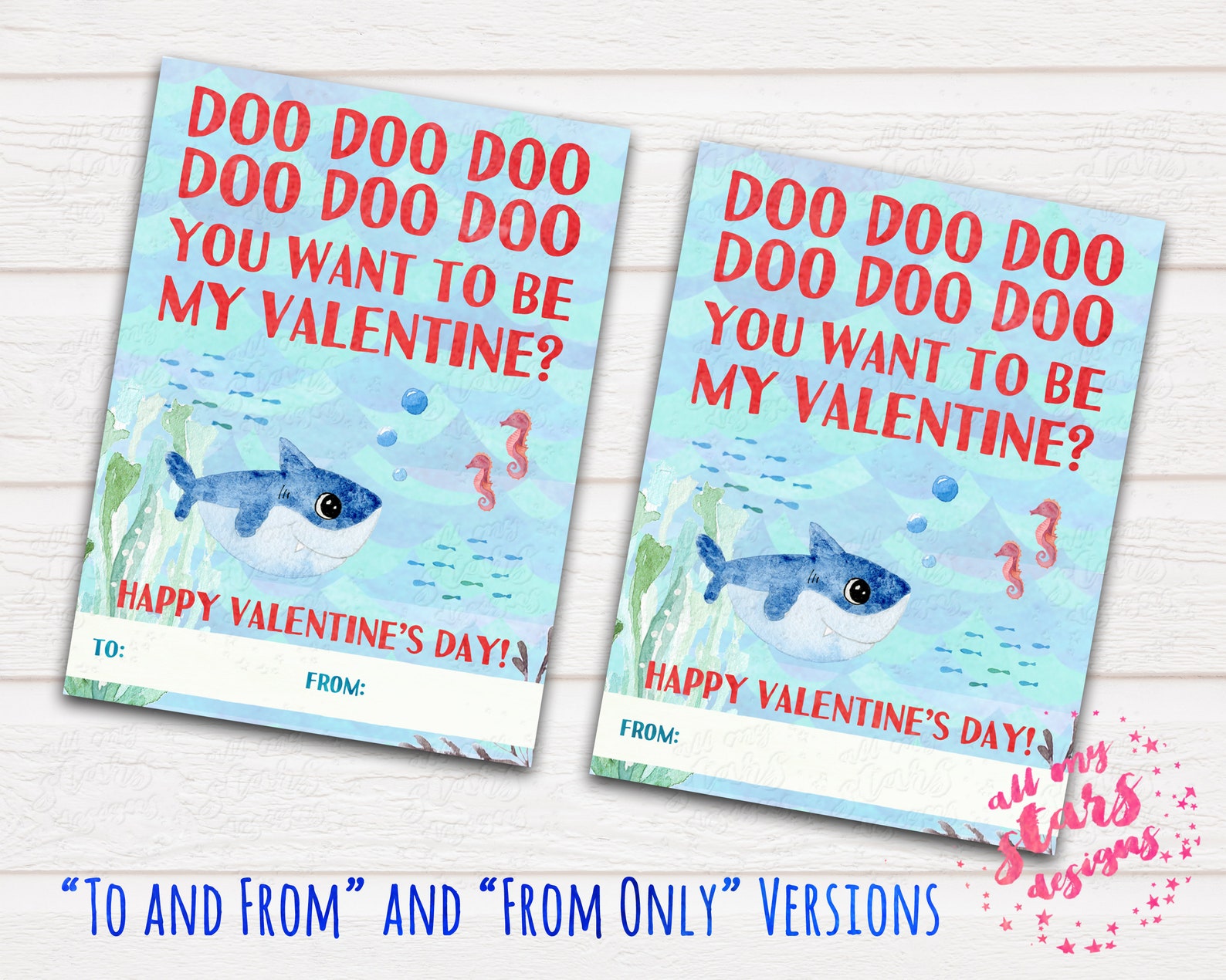 PRINTABLE Baby Shark Valentine Cards Set of 4 Instant | Etsy