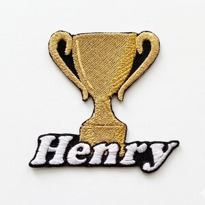 Custom Trophy Name Patch, Personalized Embroidered Gold Cup Henry Iron On for Sports