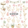 Silly Goose Clipart, Pink Watercolor Goose, Baby Shower Goose PNG, Coquette Nursery, Cottagecore Goose, Goose Balloon PNG, Commercial Use product logo