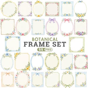 Cottagecore Frames Clipart, Watercolor Floral Borders PNG, Whimsical Spring Frame Set, Wedding Invitation Printable Decor, Digital Download