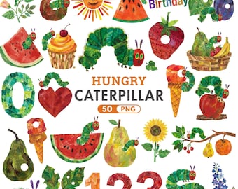 Hungry Caterpillar Clipart, Watercolor Caterpillar PNG, First Birthday Clipart, Teacher Classroom Decor, Storybook Art, Commercial Use