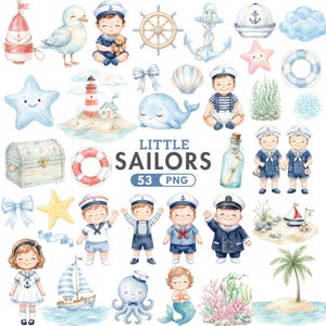 Nautisk Clipart, Liten Sjöman PNG, Kustdjur, Söt Havsbarnrumskonst, Baby Shower-grafik, Akvarell Marint Liv, Kommersiellt Bruk