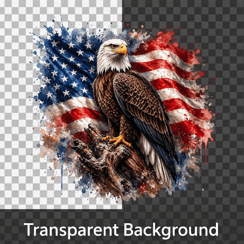 Freedom eagle PNG with American flag overlay, high resolution clipart for independence day decor, t shirt printing, and digital designs
