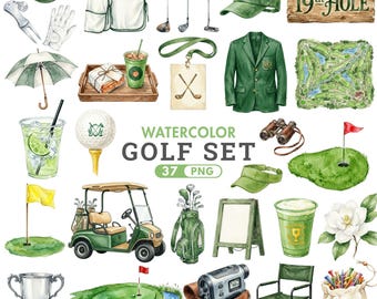 Aquarel golf clipart, golfbal kar club, sport clipart, kinderen golf, babyshower, Vaderdagcadeau, digitale download, commercieel gebruik