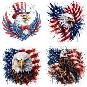 USA eagle PNG clipart with strong wings and flag pattern, freedom inspired design for sublimation, crafting, and small business use