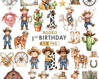Imágenes prediseñadas de mi primer rodeo, imágenes prediseñadas de vaqueros lindos, baby shower del oeste, primer cumpleaños de rodeo, cumpleaños del salvaje oeste, imágenes prediseñadas de vaqueros en acuarela PNG