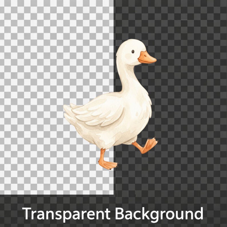 Watercolor goose illustration with cute expression and balloon detail, digital PNG clipart for birthday decor and nursery crafts