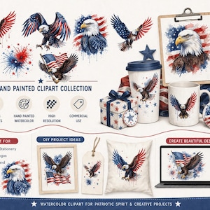 Independence day eagle PNG clipart with stars and stripes, bold American pride design, transparent background for digital download use