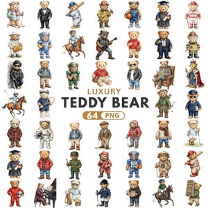 Teddy Bear Clipart, Luxury Polo Bear PNG Bundle, Baby Shower Clipart, Nursery Decor Art, Vintage Teddy Bear, Sublimation PNG, Commercial Use