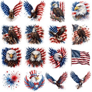 American flag eagle clipart PNG featuring stars and stripes wings, vintage patriotic style, transparent background for independence day designs