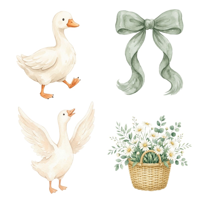 Coquette style silly goose clipart in pastel pink, charming farm animal design perfect for baby girl shower and party stationery