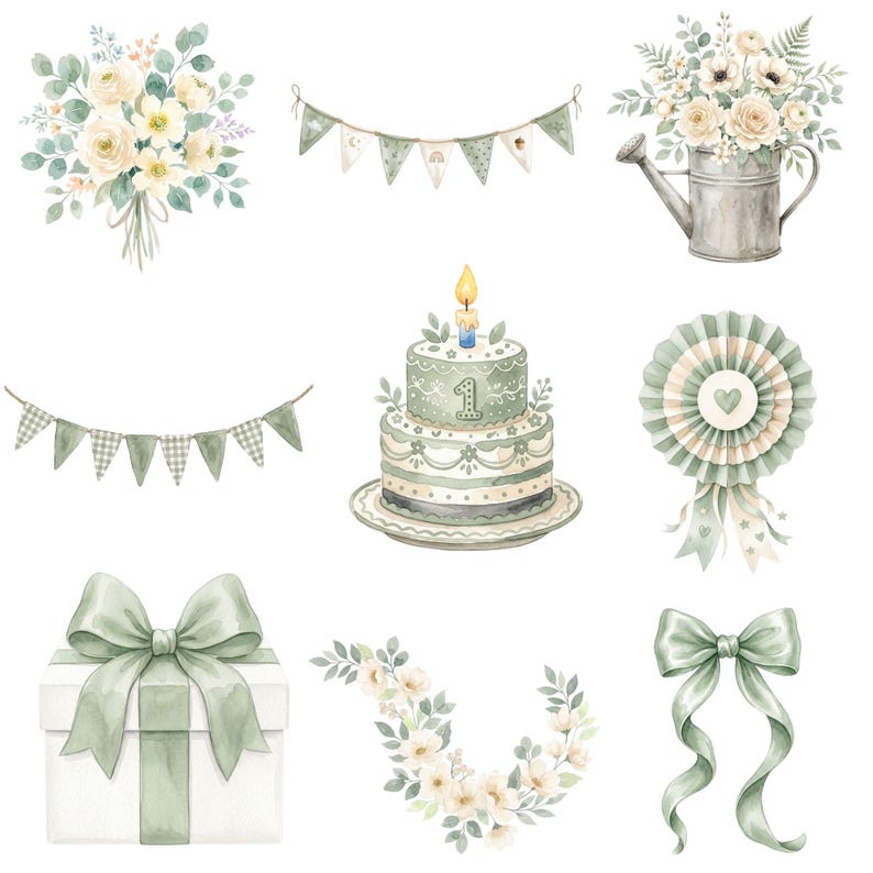 Storybook inspired goose clipart featuring soft watercolor painting, muted sage green colors, and whimsical farm animal charm for creative crafts.