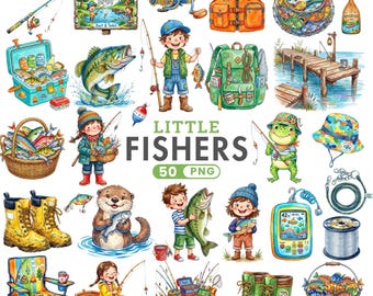 Fishing Clipart, Little Fisher Kid Clipart,  Fishing PNG, Cute Fishing Clipart, Fish Clipart, Fishing Boat, Bass Fishing Png, Commercial Use
