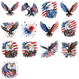 Bald eagle PNG with USA flag elements, freedom themed artwork, perfect for sublimation, stickers, and patriotic apparel design