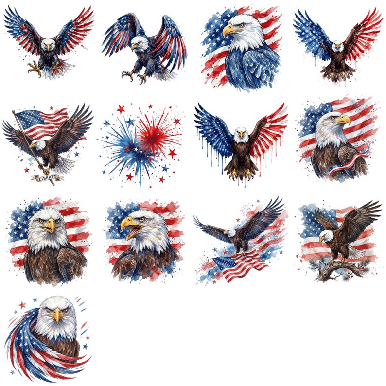 Bald eagle PNG with USA flag elements, freedom themed artwork, perfect for sublimation, stickers, and patriotic apparel design