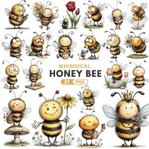 Bee Clipart, Whimsical Honey Bee PNG, Cute Bumblebee, Floral Nursery, Spring Insect, Baby Shower, Garden, Digital Download, Commercial Use