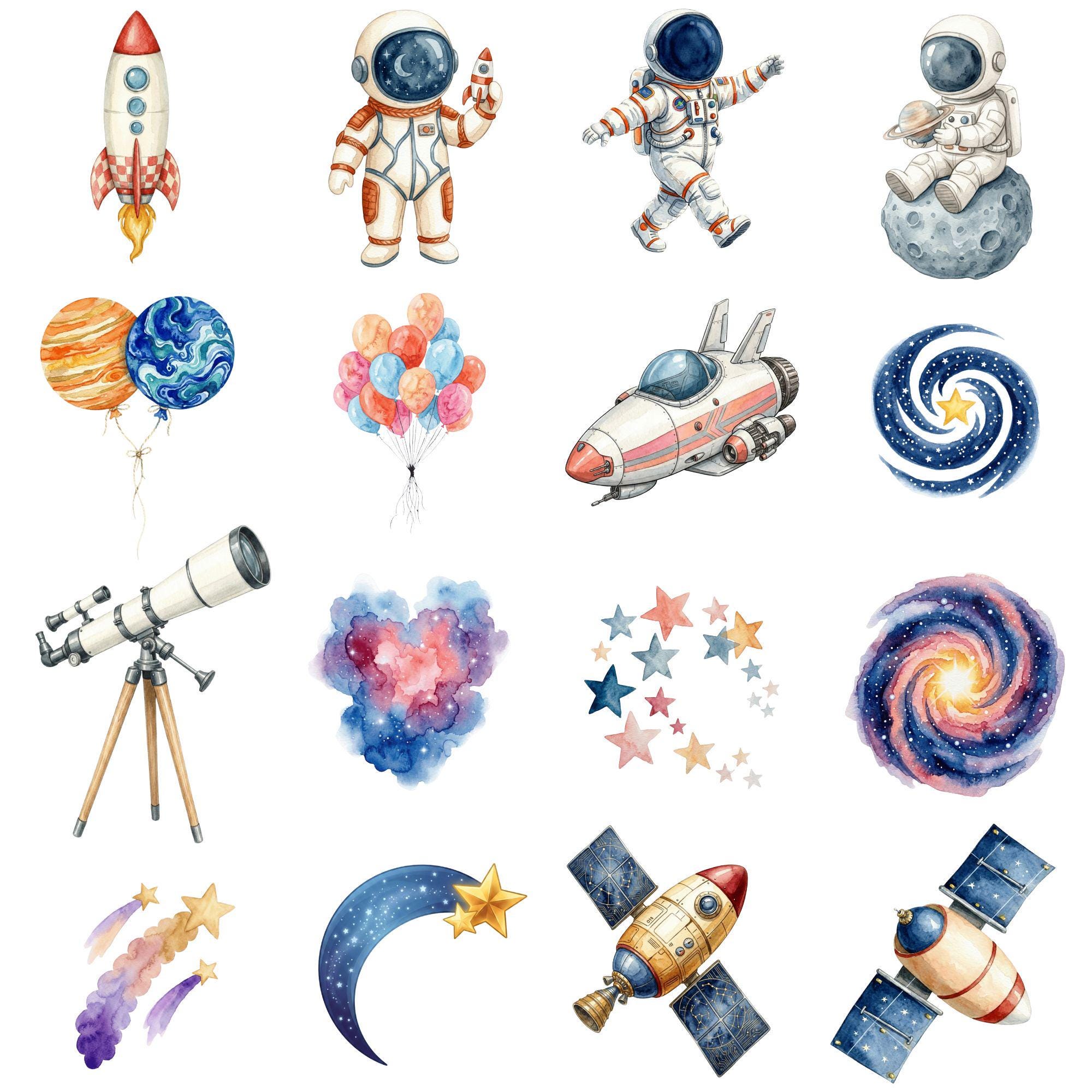 Cute Astronaut Clipart, Outer Space PNG, Watercolor Space Clipart ...