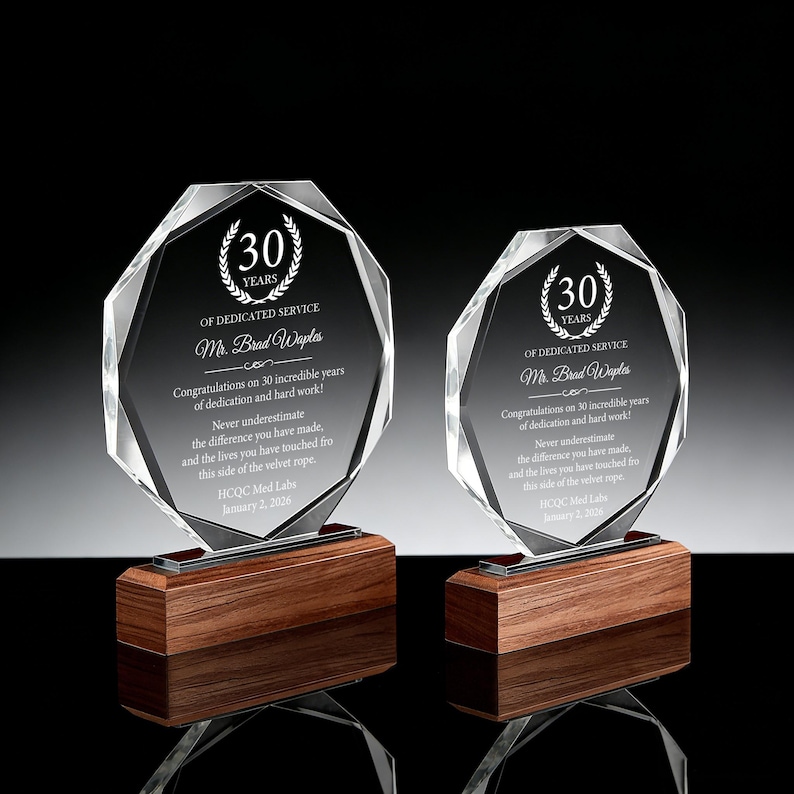 30 Years of Dedicated Service Award, Personalized Employee Crystal ...
