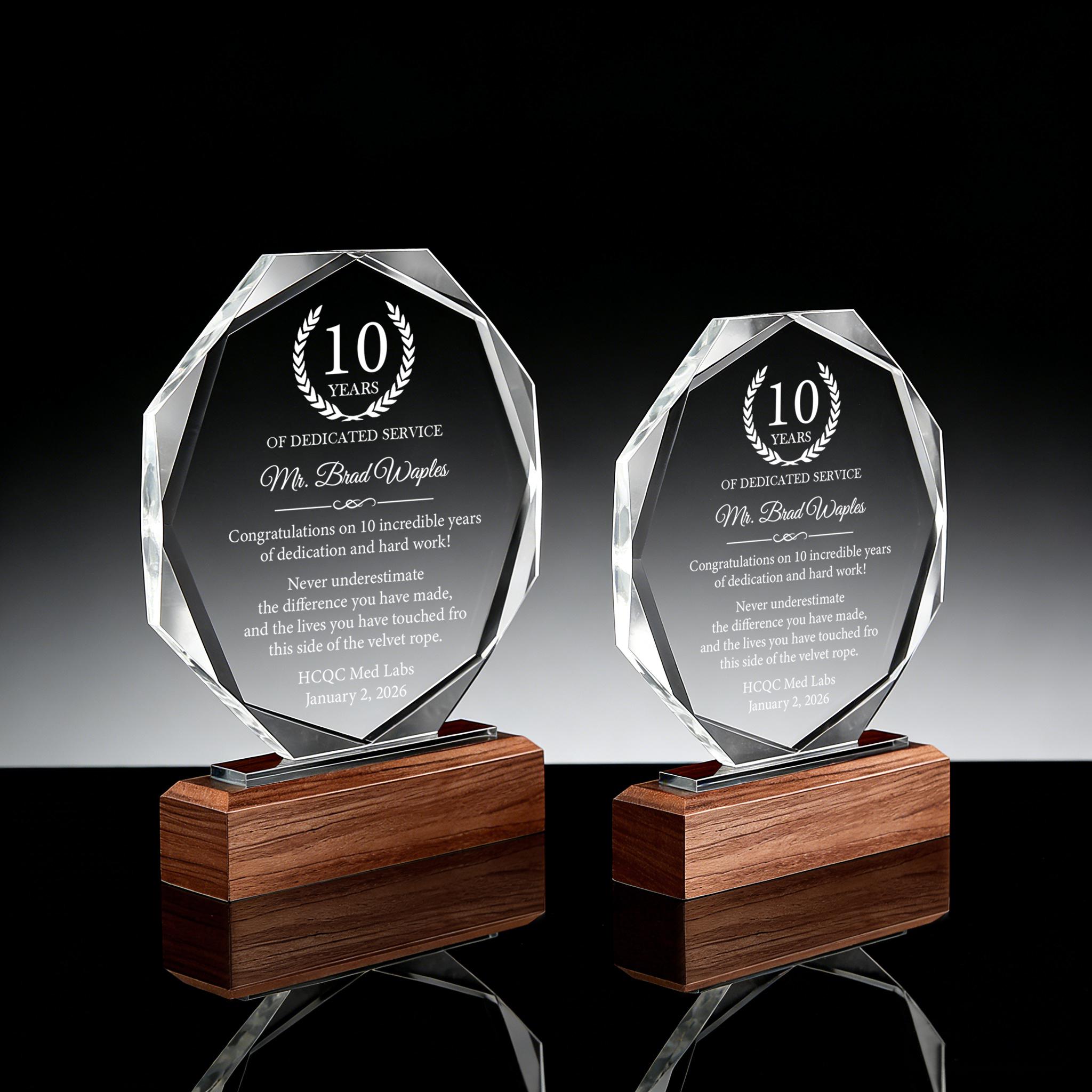 10 Years of Dedicated Service Award, Personalized Employee Crystal ...