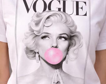 Vogue Marilyn Monroe Bubble Gum Graphic T-Shirt, Vintage Fashion Top