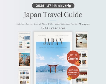 2026 - 2027 Japan Travel Guide Book | 14-Day Itinerary | Tokyo Osaka Kyoto | Interactive Maps | Editable Canva Template | PDF Trip Planner