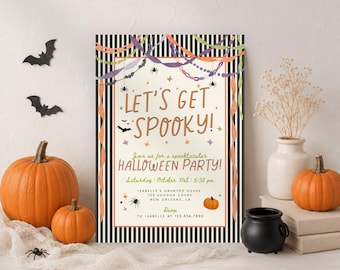 Let’s Get Spooky Halloween Party Invitation, Whimsical Halloween Invite, Colorful Spooky Party Invitation, Editable Canva Template