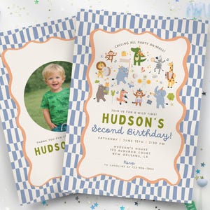 Party Animals Birthday Invitation, Wild Animal Kids Birthday, Musical Animals Theme, Two Wild Birthday Party Invite, Editable Canva Template Bild 2