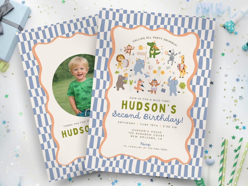 Party Animals Birthday Invitation, Wild Animal Kids Birthday, Musical Animals Theme, Two Wild Birthday Party Invite, Editable Canva Template Bild 2