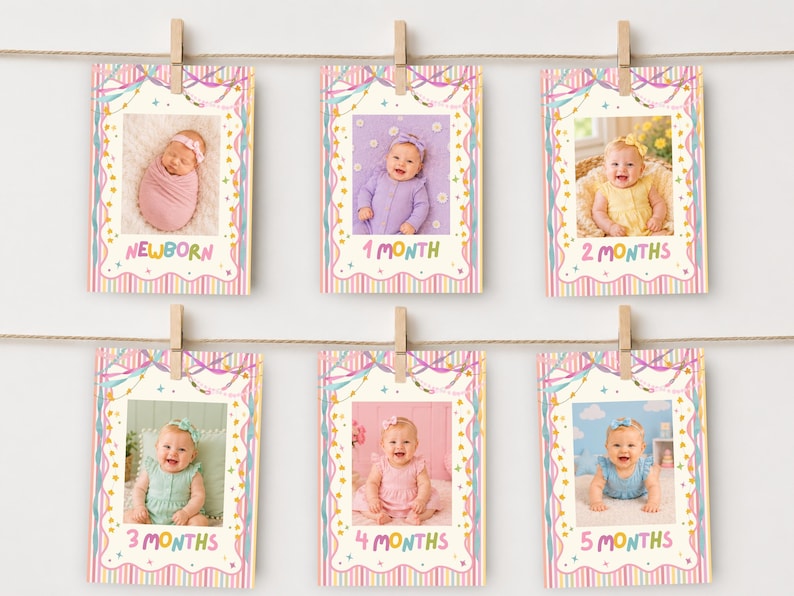 Étiquette cadeau d'anniversaire colorée et fantaisiste pour fille, décoration d'anniversaire pastel, étiquette cadeau à rayures girly, tous âges, modèle Canva modifiable, 250 PS image 13