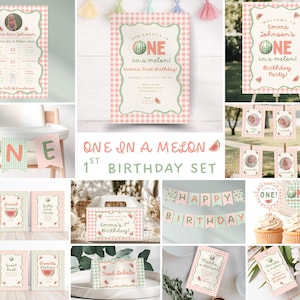 Lot de premier anniversaire pastèque, décorations de fête un dans un melon, kit de décoration 1er anniversaire de fille, pique-nique d'été, modèle de toile modifiable