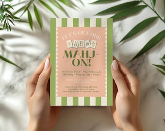 Mahjong Party Invitation, Preppy Mahjong Night Invite, Mahjong and Mingle Party Invite, Let’s Get Our Mahj On, Editable Canva Template