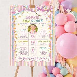 Colorful Whimsical Fun Girl Birthday Invitation, Pastel Birthday Invite, Girly Striped Party, Any Age, Editable Canva Template, PS250 image 17