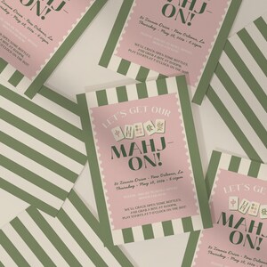 Mahjong Party Invitation, Let's Get Our Mahj On Invite, Game Night Invite, Mahjong Birthday Invitation, Editable Canva Template image 6