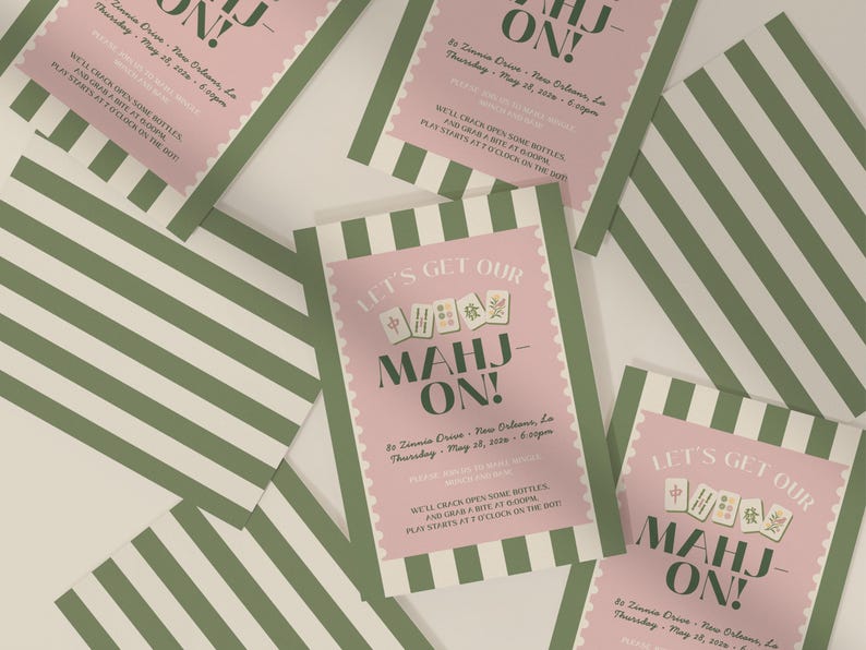 Mahjong Party Invitation, Let's Get Our Mahj On Invite, Game Night Invite, Mahjong Birthday Invitation, Editable Canva Template image 6